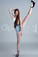 Beautiful skinny model shows good stretch