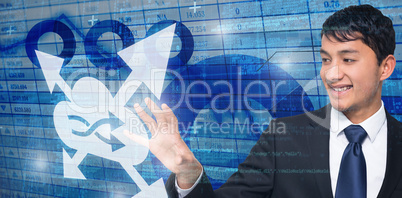 Composite image of smiling businessman touching