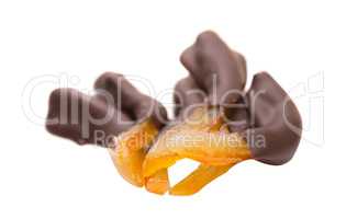 Orange slices in dark chocolate, close-up