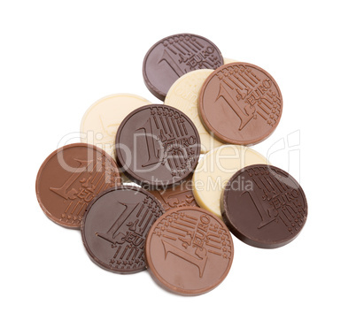 Chocolate euro coins, isolated on white backdrop