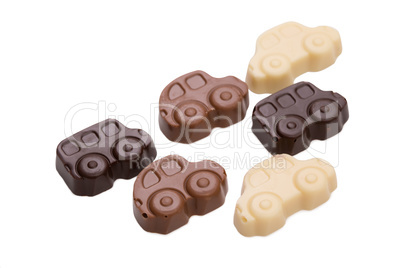 Assortment of chocolate cars, isolated on white