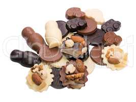 Assortment of tasty chocolates, isolated on white