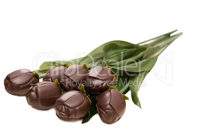 Bouquet of dark chocolate roses, isolated on white