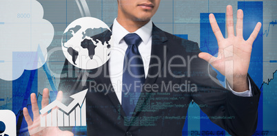 Composite image of unsmiling businessman touching