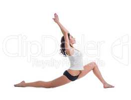 Attractive pilates trainer, isolated on white
