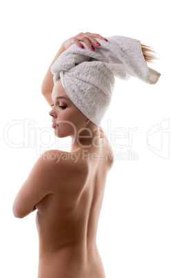 Concept of body care. Beautiful girl posing naked