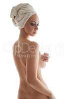 Concept of skin care. Beautiful girl posing nude