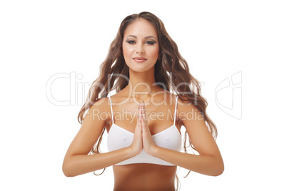 Image of woman with hands in Namaste prayer mudra