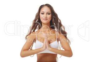 Image of woman with hands in Namaste prayer mudra