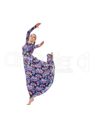 Image of graceful female dancer posing in jump