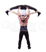 Happy female acrobat posing with her partner