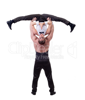 Funny super acrobats, isolated on white