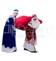 Funny Santa and Snow Maiden exchanged costumes
