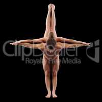 Symmetrical composition of naked young dancers