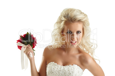 Portrait of disaffected bride with bouquet