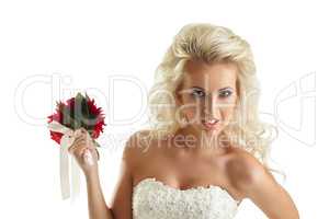 Portrait of disaffected bride with bouquet