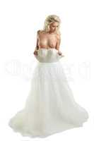 Beautiful blonde bride takes off wedding dress