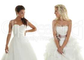 Two lovely girlfriends in wedding dresses