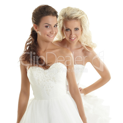 Charming models posing in wedding dresses