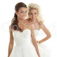 Charming models posing in wedding dresses