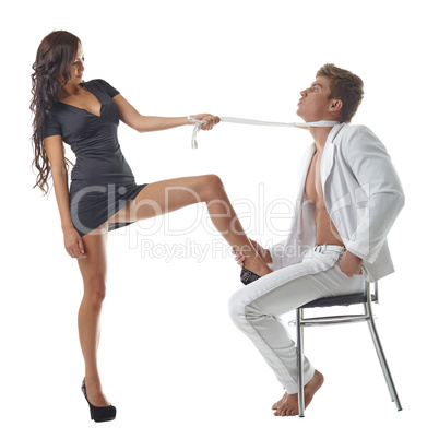 Image of beautiful stripper pulls man's tie