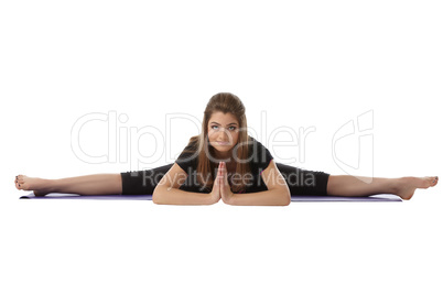 Relaxed woman posing in difficult stretching pose