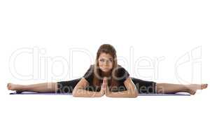 Relaxed woman posing in difficult stretching pose