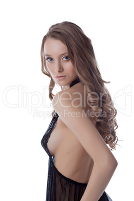 Shot of beautiful model posing in erotic negligee