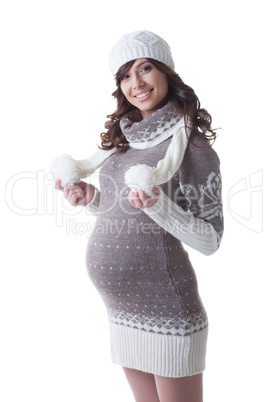 Charming expectant mother posing in warm clothes