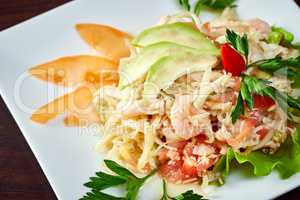 Mouthwatering salad of shrimp and vegetables