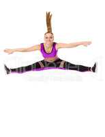 Image of funny fitness girl posing in jump