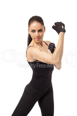 Sexy sporty woman posing in boxing stand