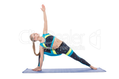 Image of beautiful female athlete warming up