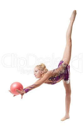 Beautiful female gymnast doing vertical split