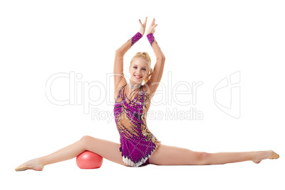 Smiling flexible girl doing split