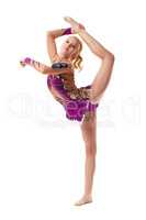 Free callisthenics. Adorable gymnast with maces