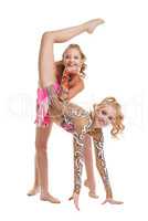 Free callisthenics. Cute gymnasts performs in pair