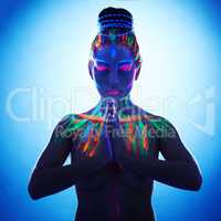 Fantasy woman with hands in Namaste prayer pose