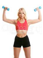 Lovely blonde exercising with dumbbells