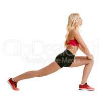 Image of harmonous blonde doing aerobic exercise