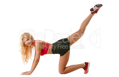 Beautiful girl stretching gluteal muscles