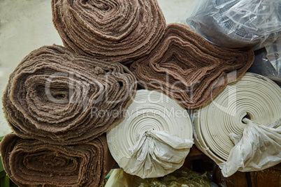 Footwear production. Rolls of materials, close-up