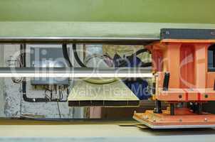 Footwear production. Image of semiautomatic press