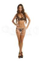 Harmonous tanned woman posing in erotic lingerie
