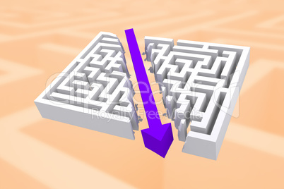 Composite image of arrow through maze