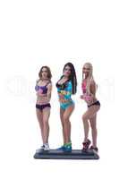 Girls posing with dumbbells standing on stepper