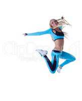 Sporty long-haired blonde posing in jump