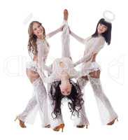 Pretty go-go dancers dressed as angels