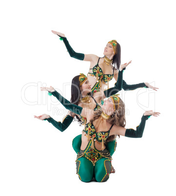 Sexy oriental dancers, isolated on white backdrop