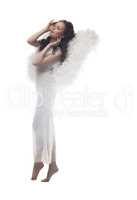 Wonderful girl-angel, isolated on white backdrop